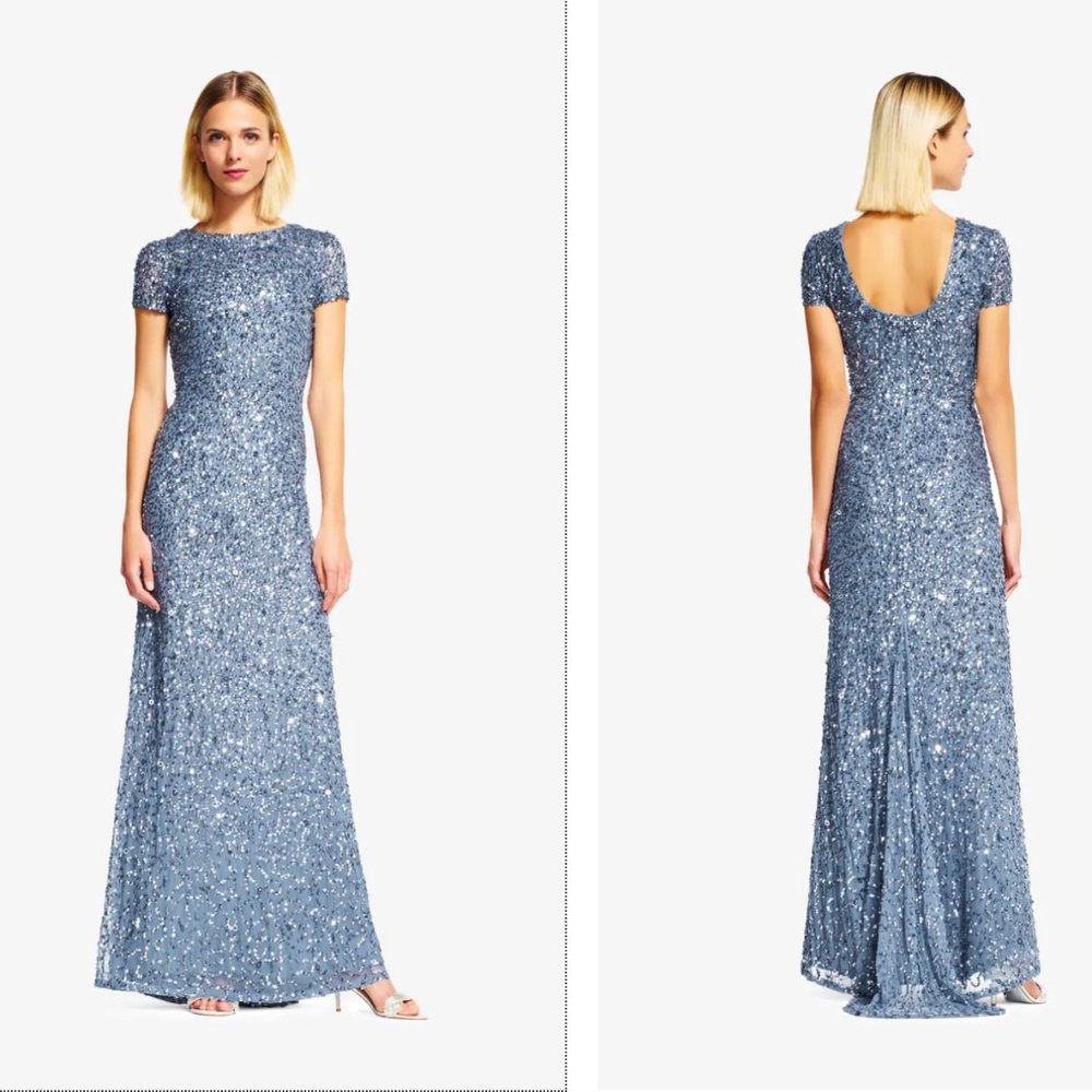 Adrianna Papell Scoop Back Sequin Gown